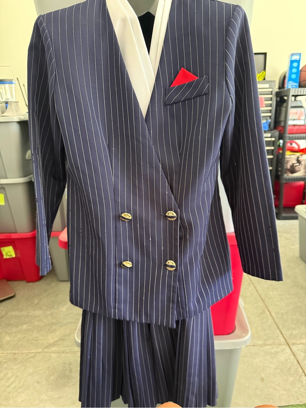 Women’s Navy Pinstripe Double-Breasted Blazer and Skirt Set - Navy mp49